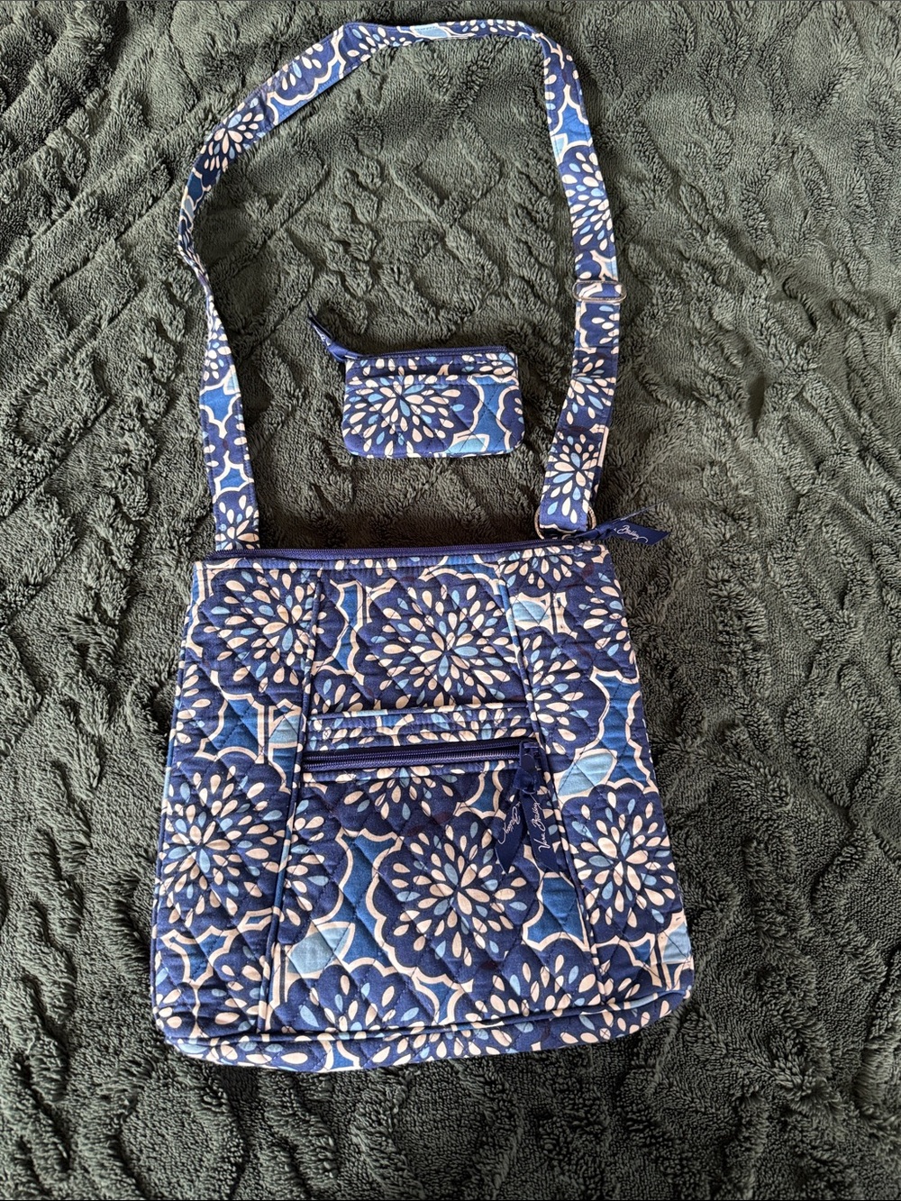 Vera Bradley Quilted Blue Floral Crossbody Bag with Coin Pouch
